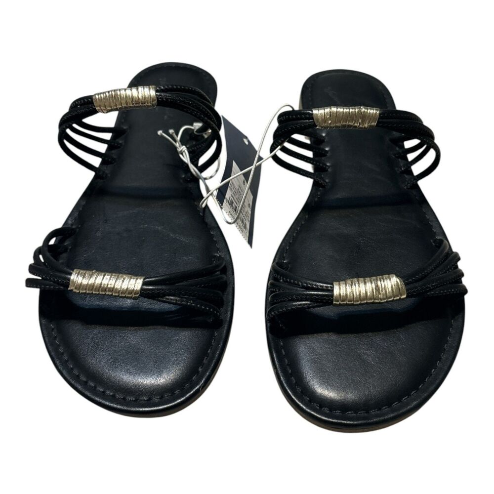 Black Strappy Flat Sandals with Gold Accent Women's Summer Sandals Sizes 8 & 9.5